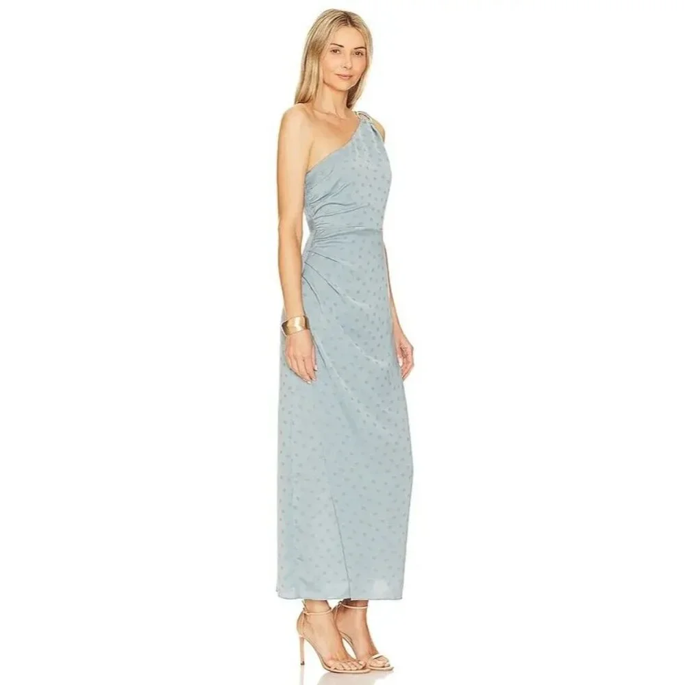 🆕FAVORITE DAUGHTER The Singles Table One Shoulder Dress Gown Polka Dot Blue 4 - Picture 8 of 16
